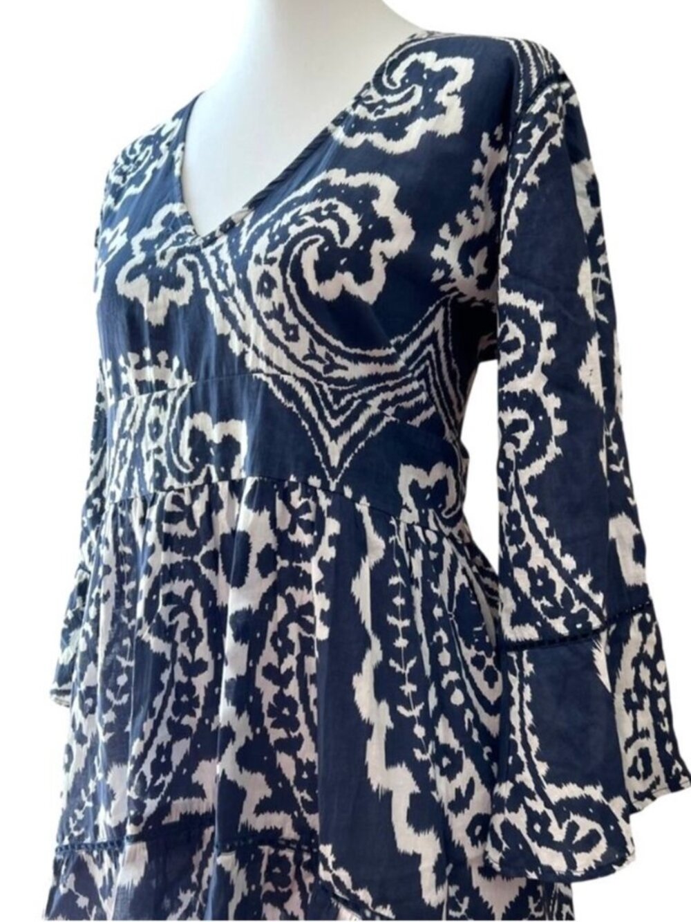 La Plage Dress Medium Midi 100% Cotton Bohemian Resort Cruise Vacation Crochet